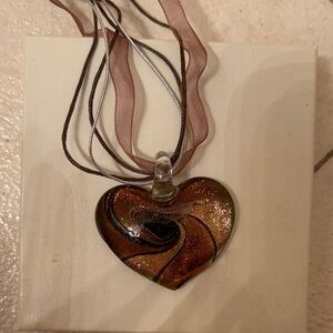 Brown and Black Swirled Heart Pendant Necklace